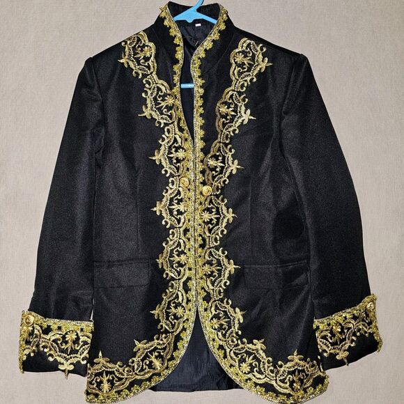 Cosplay Regency Blazer Black And Gold Embriodered Size Small-Medium Brooch Chain - Picture 10 of 10